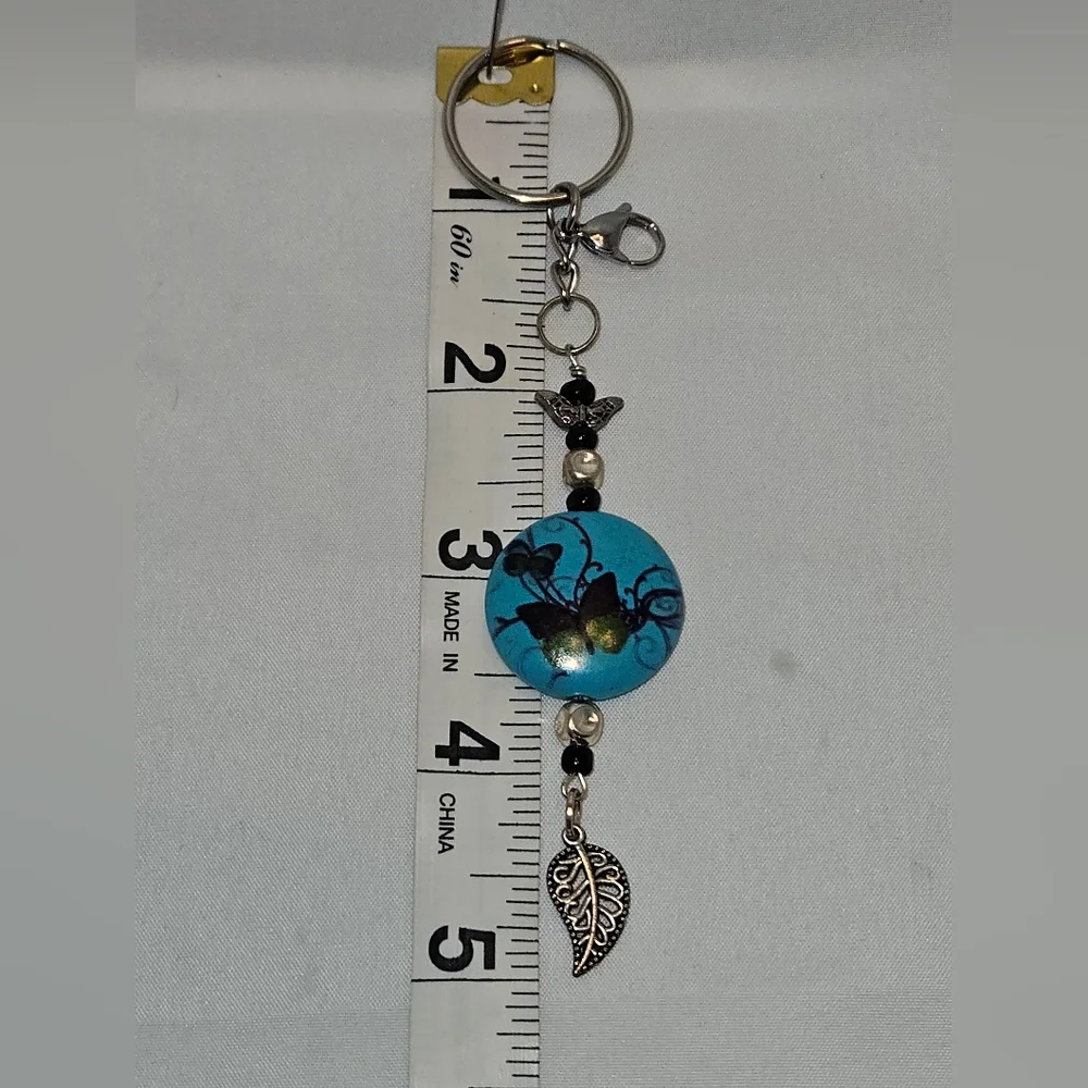 Handcrafted Butterfly and Leaf Charm Keychain Unique Beaded Accessory